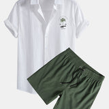 Kalifornien Palmen Print Leinenoptik Baumwolle Button-Up Hemd & Shorts
