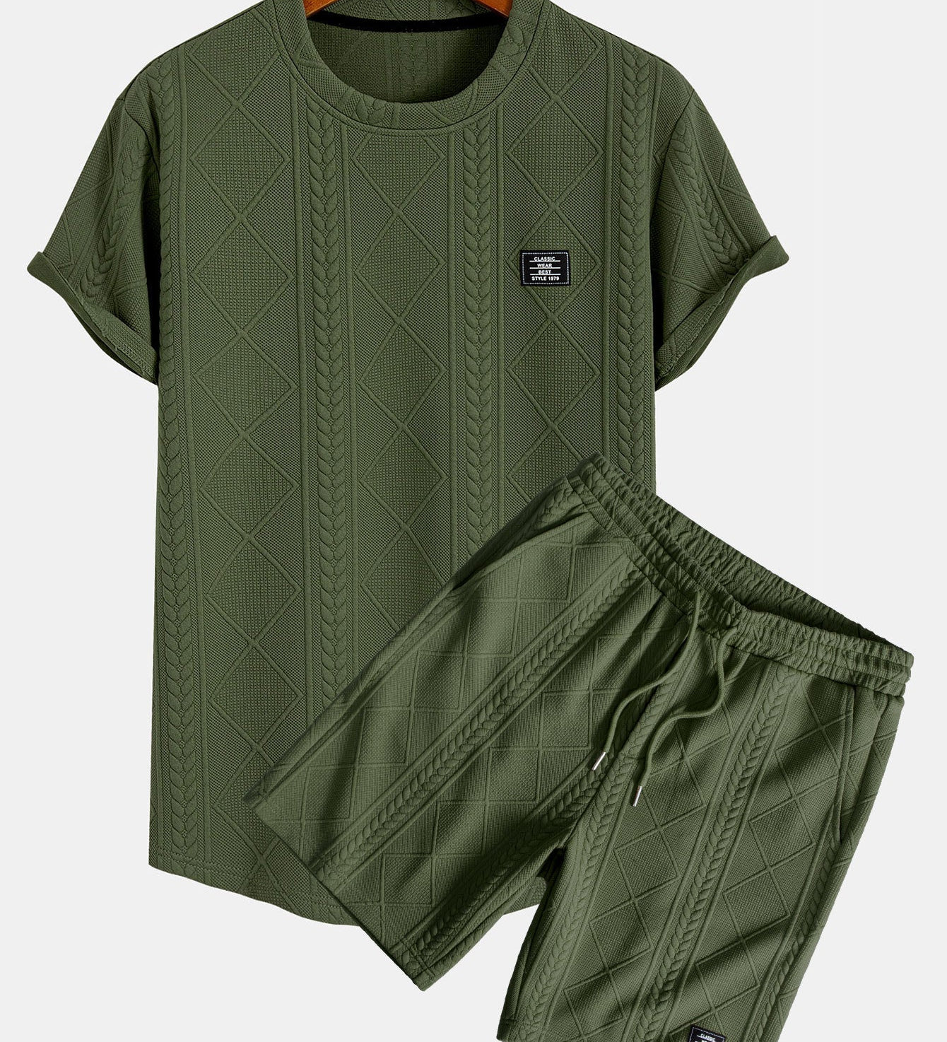 Kurzärmeliges geometrisches Jacquard-T-Shirt mit abgerundetem Saum & Shorts