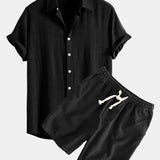 Hemd aus Leinen-Viskose-Mischung mit Knöpfen & Shorts aus Leinen-Baumwoll-Mischung mit Kordelzug