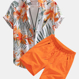 Hemd mit Blumenpflanzenmuster und Knopfleiste sowie Shorts zum Schwimmen