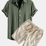 Hemd aus Leinen-Viskose-Mischung mit Knöpfen & Shorts aus Leinen-Baumwoll-Mischung mit Kordelzug