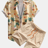 Flamingo-Lebensraum-Muster Hemd mit Knopfleiste und Shorts zum Schwimmen