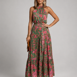 Elara | Drapiertes Halter-Midi-Kleid