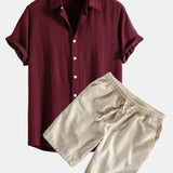 Hemd aus Leinen-Viskose-Mischung mit Knöpfen & Shorts aus Leinen-Baumwoll-Mischung mit Kordelzug