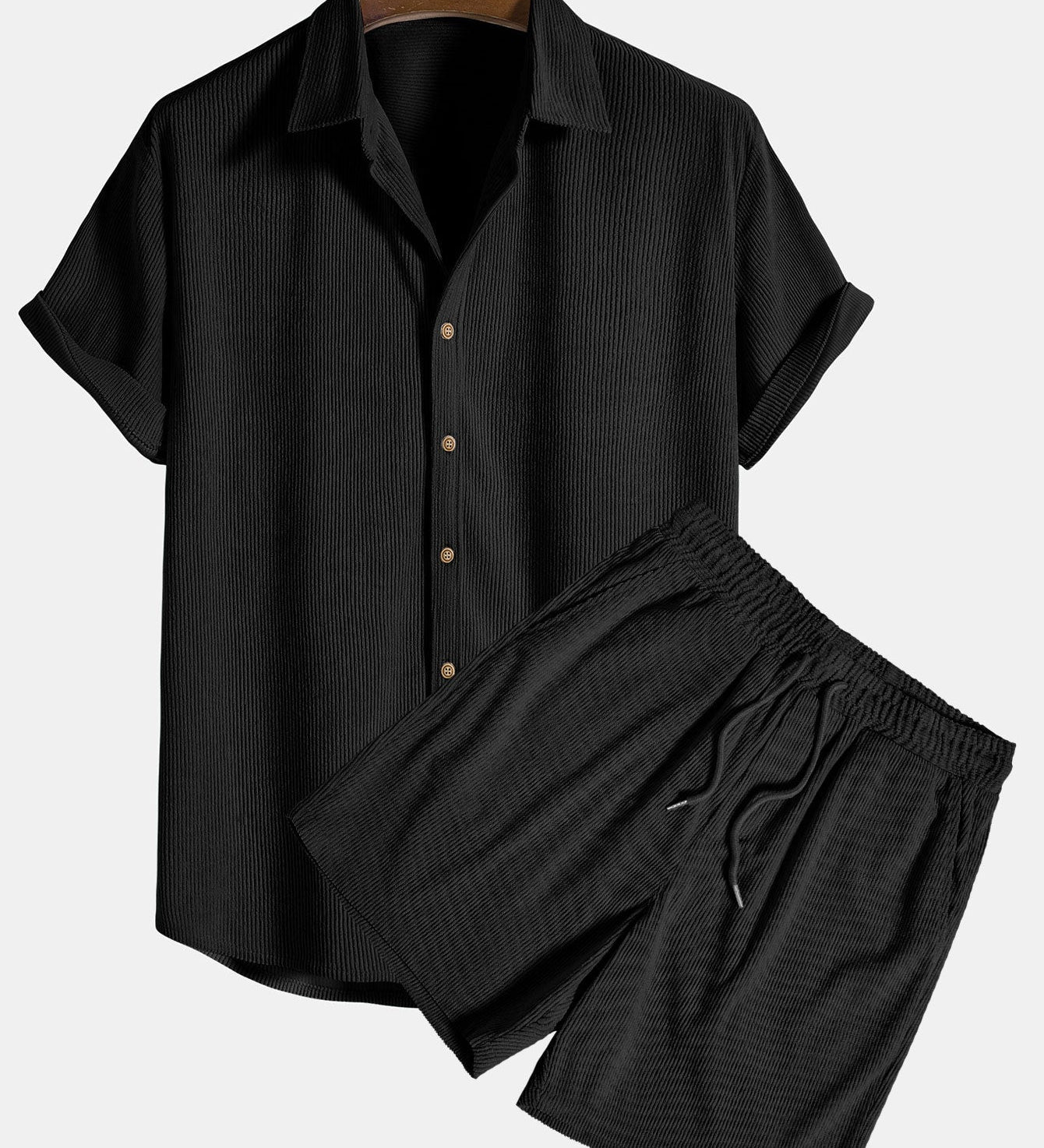 Kurzärmeliges Corduroy Hemd mit Knöpfen & Shorts