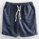 Geometrisches Jacquard Eyelet Cuban Hemd & Shorts aus Leinen-Baumwoll-Mischung