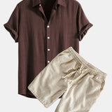 Hemd aus Leinen-Viskose-Mischung mit Knöpfen & Shorts aus Leinen-Baumwoll-Mischung mit Kordelzug