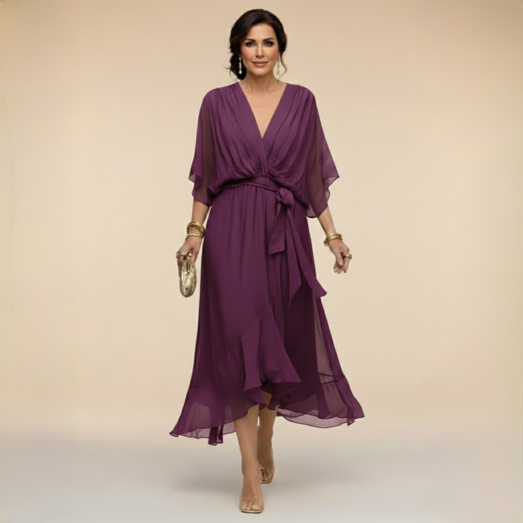 Sommerfeld | Fließendes Midikleid mit V-Ausschnitt
