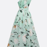 Julie | hellgrünes Blumenmuster-Chiffon-Maxikleid mit Ein-Schulter-Design