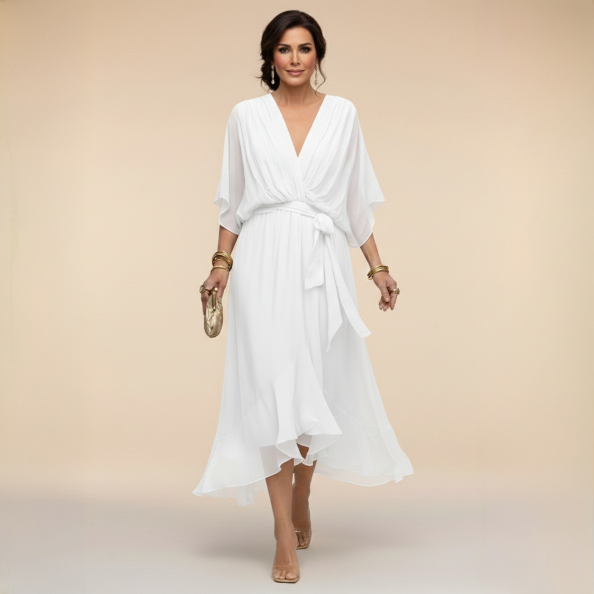 Sommerfeld | Fließendes Midikleid mit V-Ausschnitt