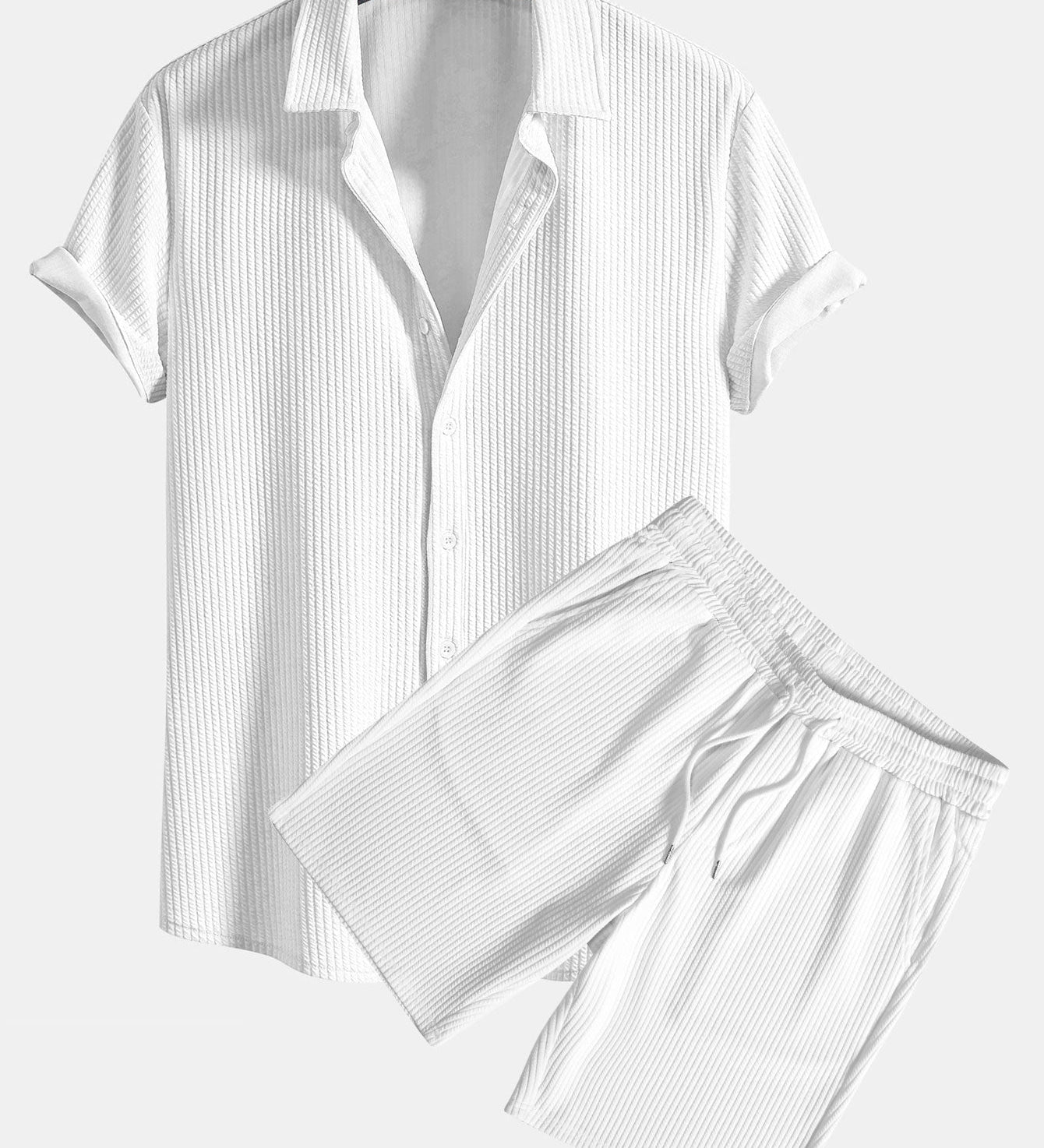 Muscle Fit geripptes Hemd mit Knopfleiste & Shorts