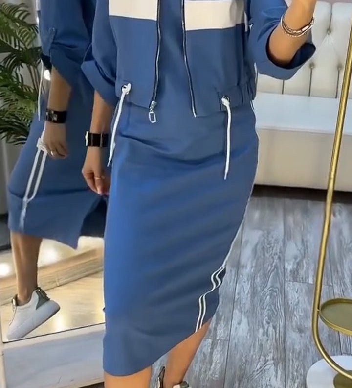 Feyra™ - Lässiges und Stilvolles Set mit Rundhalsausschnitt-Kleid und Jacke für Damen