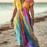 Nery™ – Kleid mit Farbstreifen und V-Ausschnitt