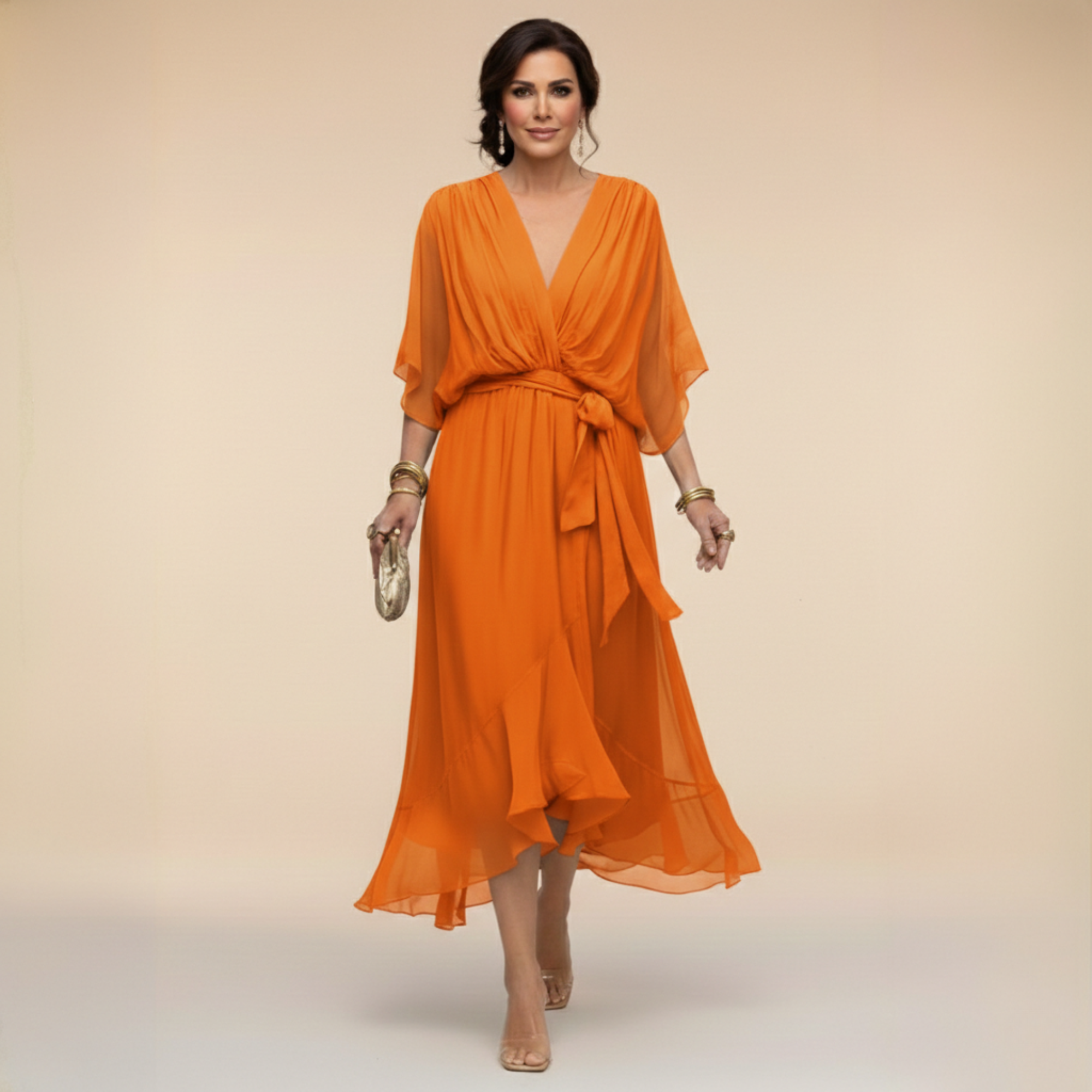 Sommerfeld | Fließendes Midikleid mit V-Ausschnitt