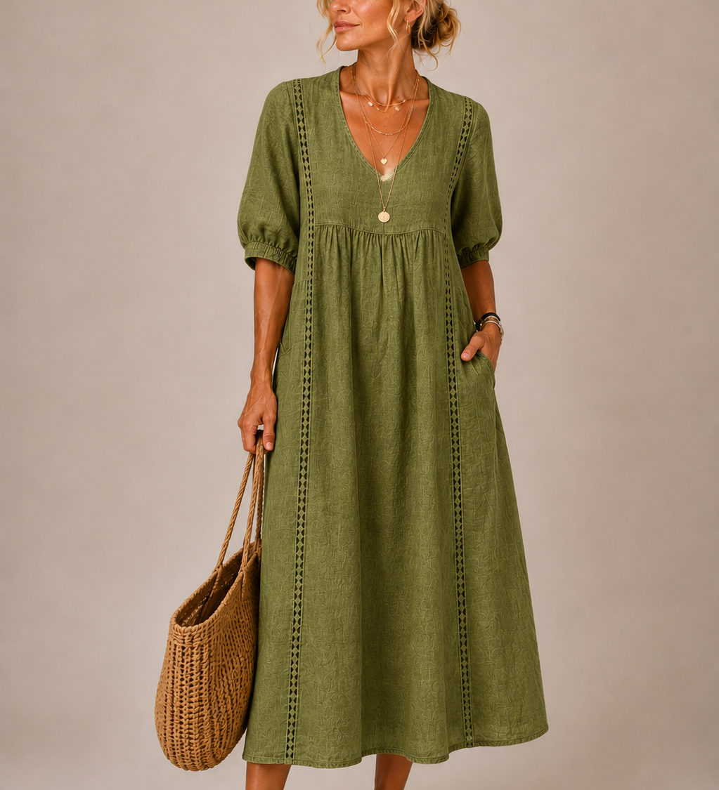 Sommerfeld | Leinen-Baumwollkleid mit Spitze (1 Kaufen, 1 GRATIS dazu)