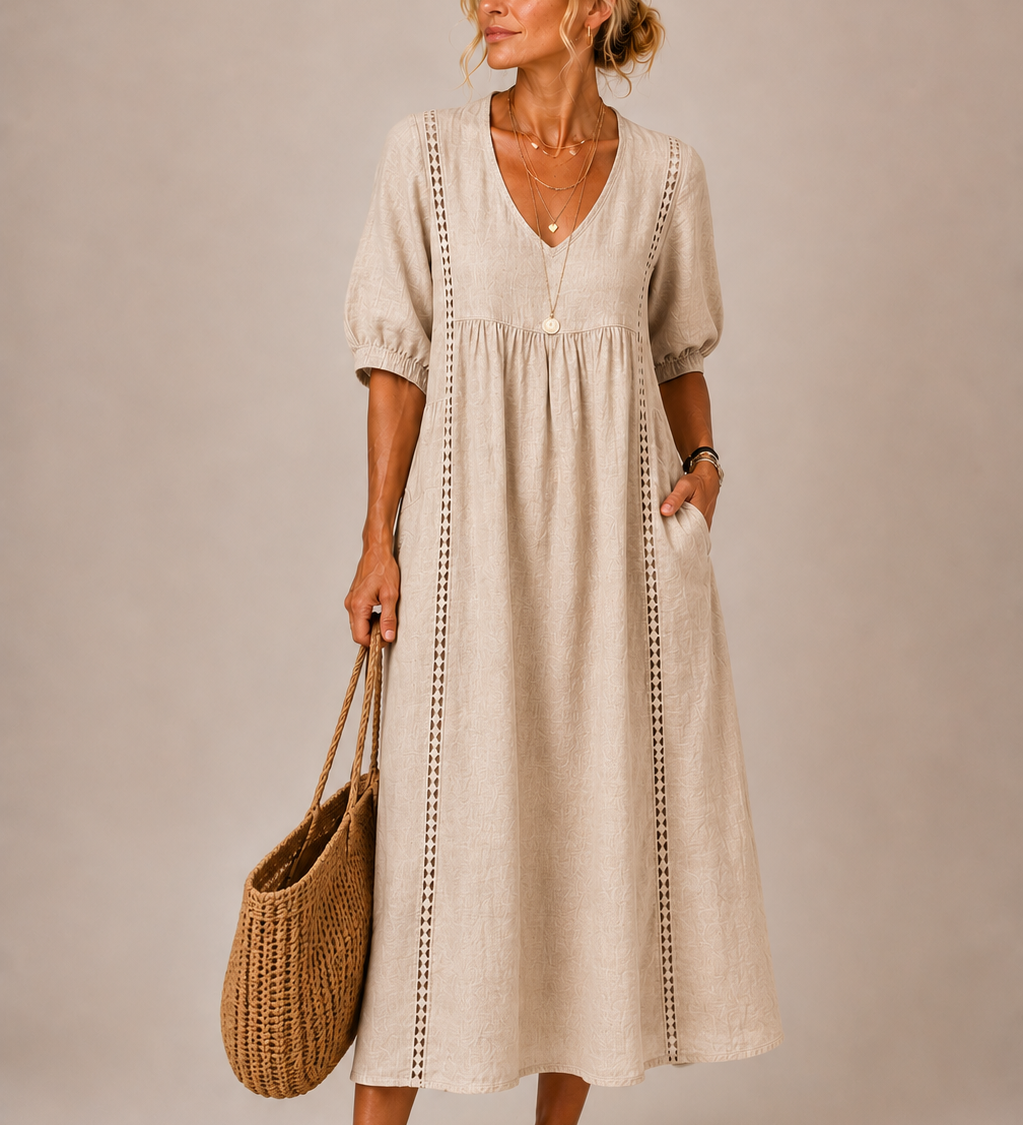 Sommerfeld | Leinen-Baumwollkleid mit Spitze (1 Kaufen, 1 GRATIS dazu)