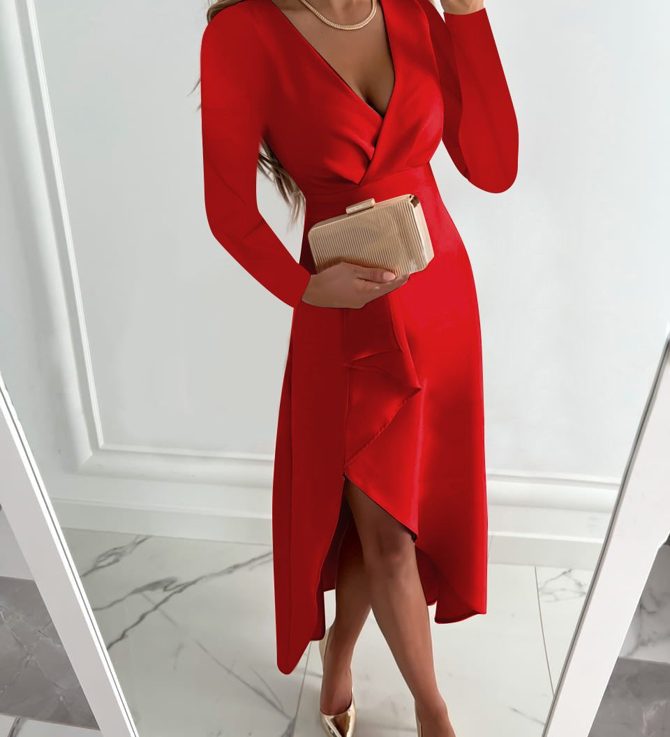 Jurey™ – Elegantes Midikleid mit V-Ausschnitt und Schlitzdesign