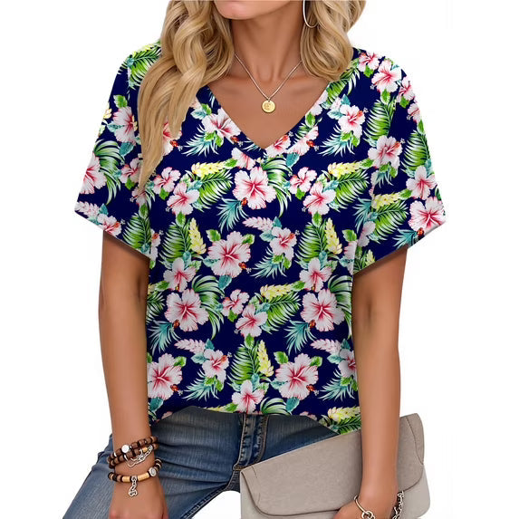 Sommerfeld | Blumenmuster-Tops, Kurzarm, V-Ausschnitt