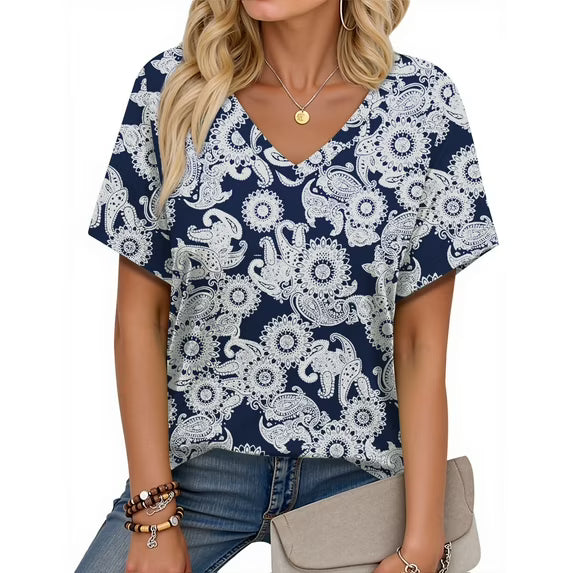 Sommerfeld | Blumenmuster-Tops, Kurzarm, V-Ausschnitt