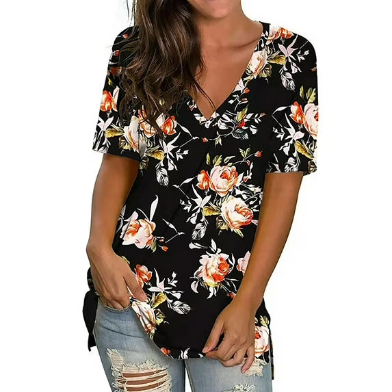 Sommerfeld | Blumenmuster-Tops, Kurzarm, V-Ausschnitt