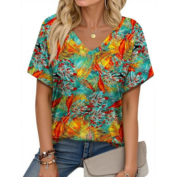 Sommerfeld | Blumenmuster-Tops, Kurzarm, V-Ausschnitt