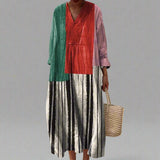 Karin™ - Gestreiftes Maxikleid im Farbblock-Design