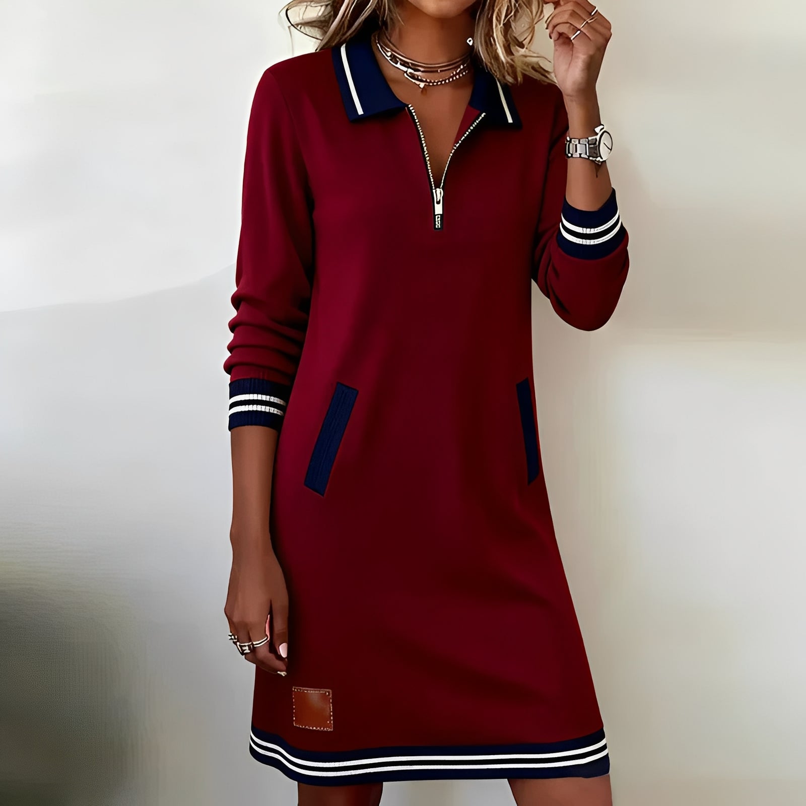 Elora™ - Schickes Langärmeliges Baumwollkleid