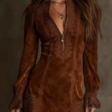Gina™ – Kurzes Kleid aus Wildleder mit Spitze – Feminin & Saffiniert