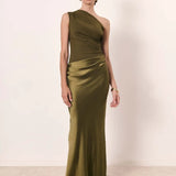 Amber™ – Ein Schulter Satin Maxikleid