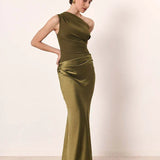 Amber™ – Ein Schulter Satin Maxikleid