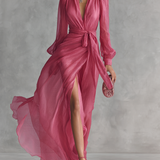 Beatrice | Elegantes Chiffon-V-Ausschnitt-Langkleid mit Taillengürtel