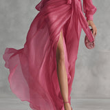 Beatrice | Elegantes Chiffon-V-Ausschnitt-Langkleid mit Taillengürtel