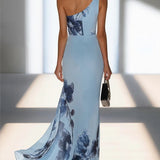 Sommerfeld | Satin-Tintenprint Schulterfreies Maxikleid
