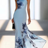 Sommerfeld | Satin-Tintenprint Schulterfreies Maxikleid