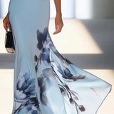 Sommerfeld | Satin-Tintenprint Schulterfreies Maxikleid