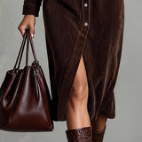 Jessy™ – Elegantes Midikleid aus weichem Cord mit Brusttaschen