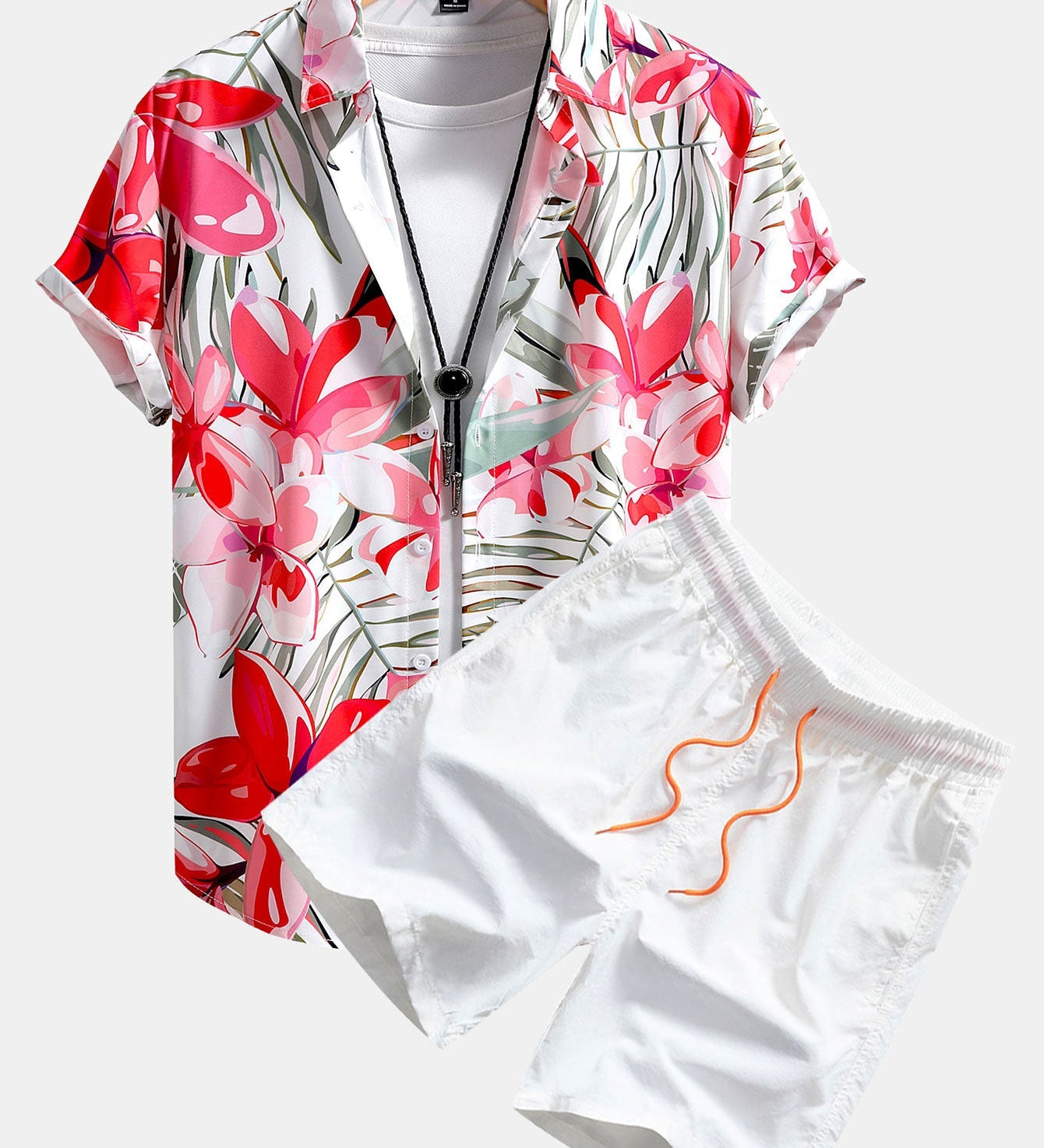Hemd mit Blumenpflanzenmuster und Knopfleiste sowie Shorts zum Schwimmen
