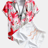 Hemd mit Blumenpflanzenmuster und Knopfleiste sowie Shorts zum Schwimmen