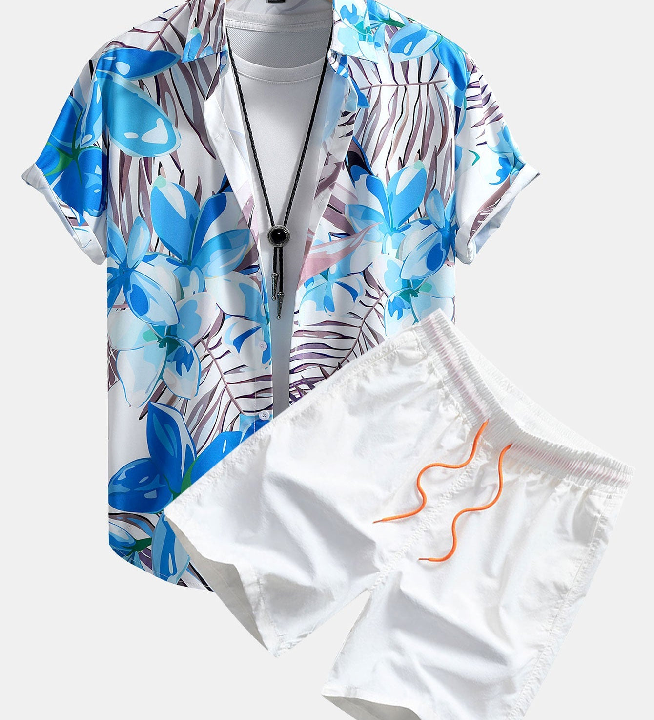 Hemd mit Blumenpflanzenmuster und Knopfleiste sowie Shorts zum Schwimmen