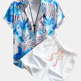 Hemd mit Blumenpflanzenmuster und Knopfleiste sowie Shorts zum Schwimmen