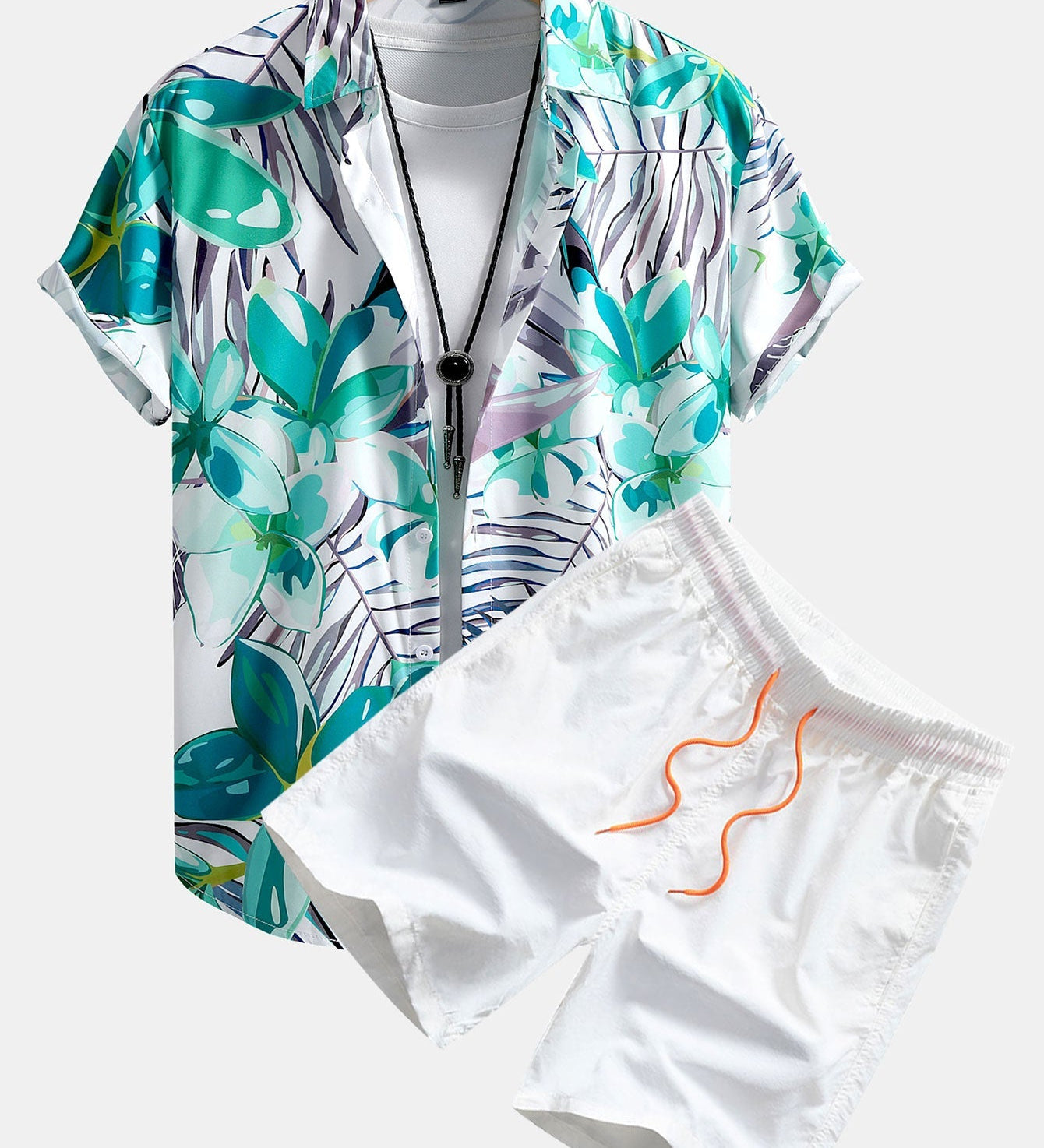 Hemd mit Blumenpflanzenmuster und Knopfleiste sowie Shorts zum Schwimmen