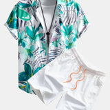 Hemd mit Blumenpflanzenmuster und Knopfleiste sowie Shorts zum Schwimmen