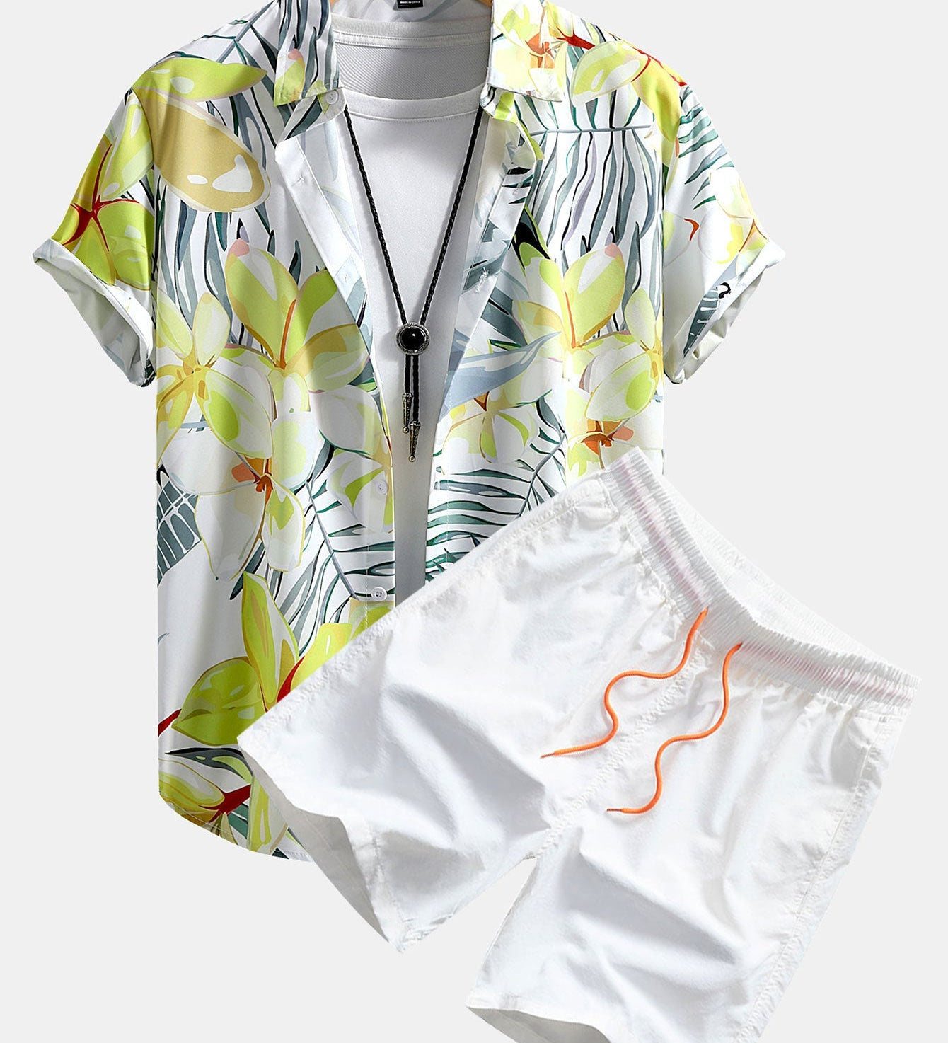 Hemd mit Blumenpflanzenmuster und Knopfleiste sowie Shorts zum Schwimmen