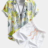 Hemd mit Blumenpflanzenmuster und Knopfleiste sowie Shorts zum Schwimmen