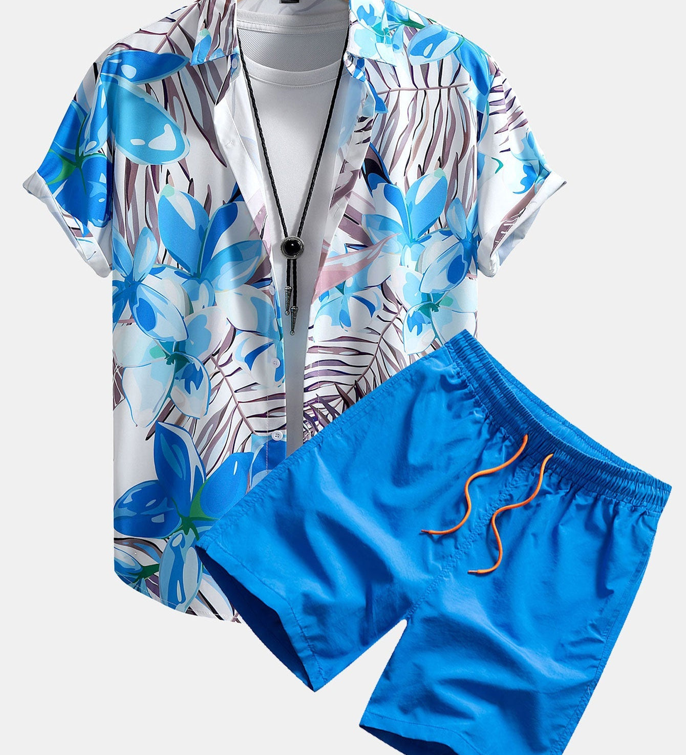 Hemd mit Blumenpflanzenmuster und Knopfleiste sowie Shorts zum Schwimmen