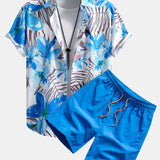 Hemd mit Blumenpflanzenmuster und Knopfleiste sowie Shorts zum Schwimmen