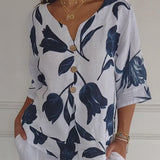 Lara | Blumen V-Ausschnitt Bluse