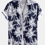 Palm Tree Print Hemd mit Knöpfen & Badeshorts