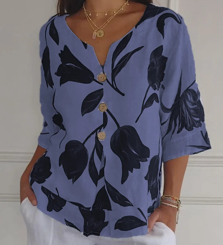 Lara | Blumen V-Ausschnitt Bluse