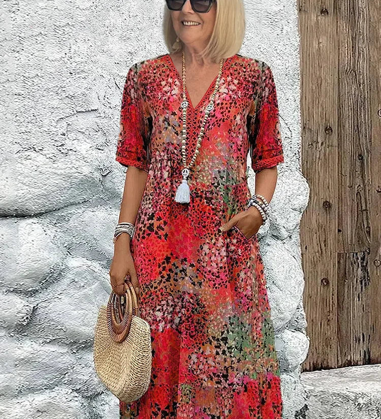 Sommerfeld | Leichtes Midikleid mit V-Ausschnitt